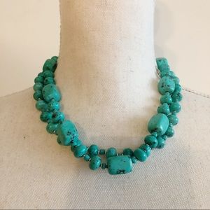 PREMIER DESIGNS Chunky Faux Turquoise Silver Tone Double Strand beaded Necklace